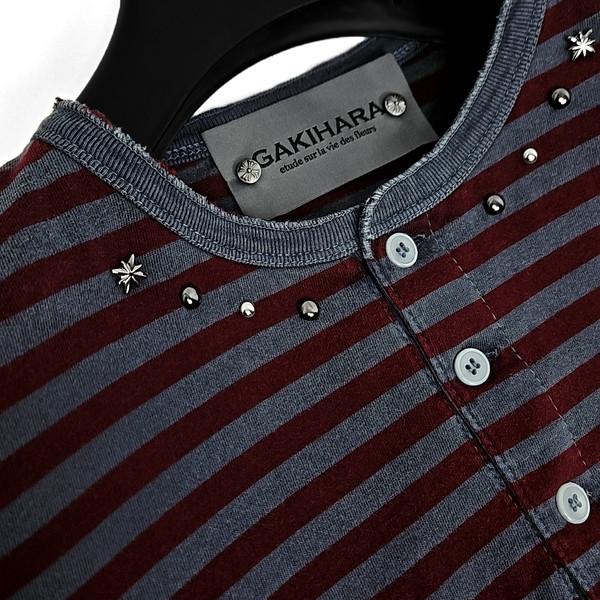 Phika western rivet henry stripe half sleeves (burgundy) 7/14 예약발송