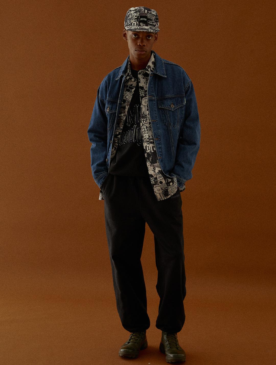 카룬 3321B 데님패치워크 블랙 셋업 팬츠