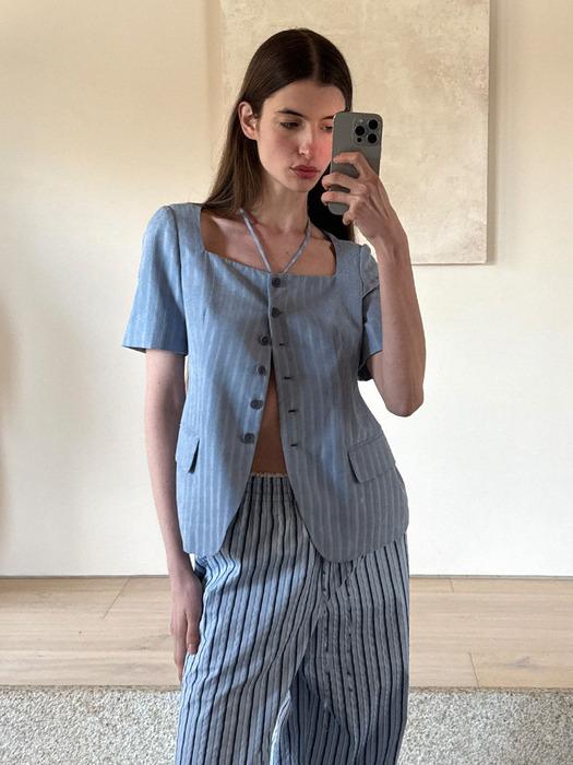 NECK STRAP STRIPE JACKET - BLUE