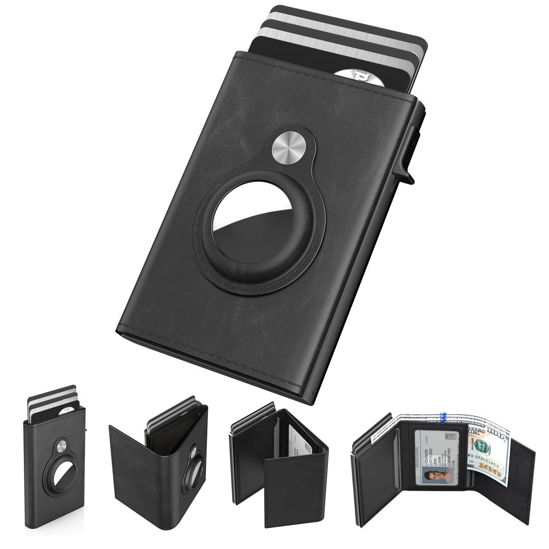 Typecase Mens Wallet Card Holder for Tracker: Leather Smart Wallet for Men Compatible with Apple Tracker, RFID Blocking, Slim, Minimalist - 9-14 Card Capacity | ID Window | Cash Slot