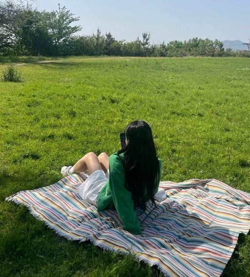 무지개 스트라이프 피크닉 매트