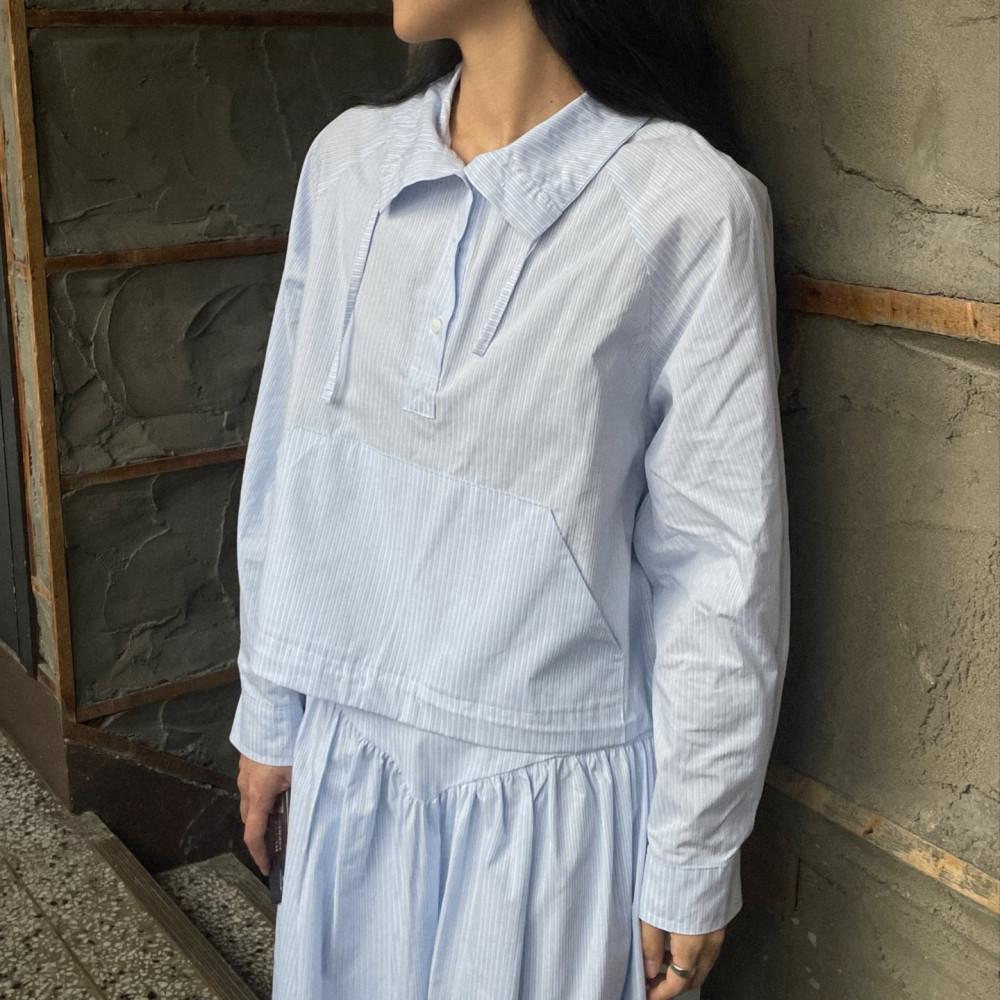 지니 코튼 아노락 블라우스 (2col) 스트라이프 화이트