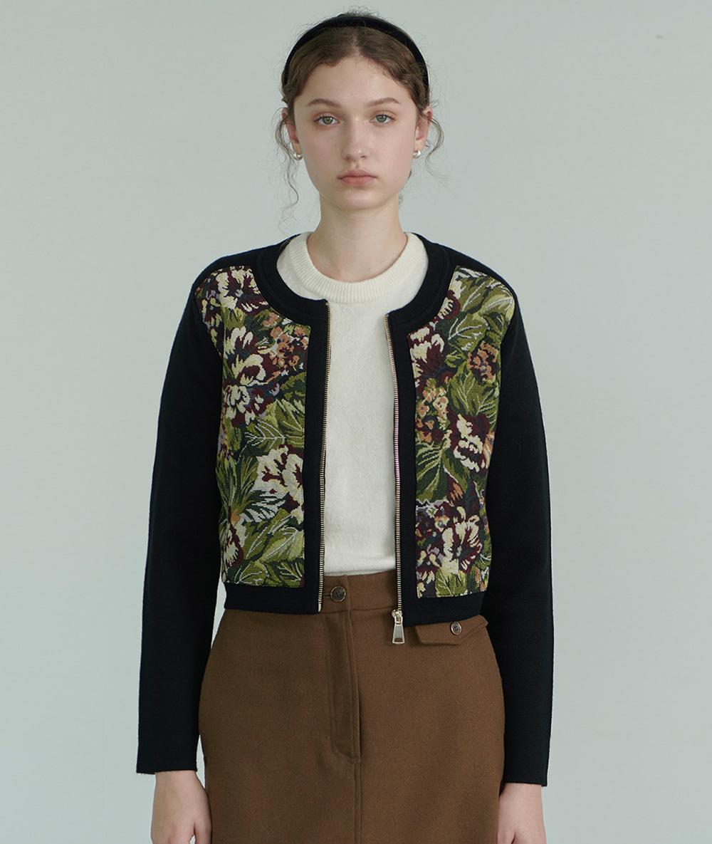 [ANGELICA] Flower jacquard knit cardigan_forest