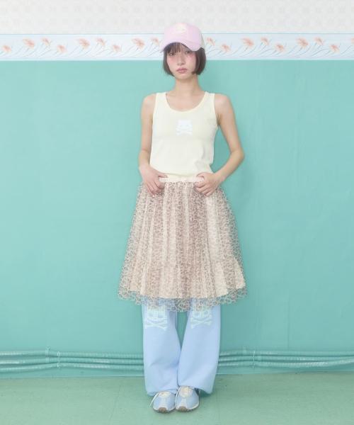 팬시 레오파드 튤 스커트 (크림)