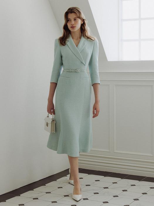 RAYA Double breasted mermaid tweed long dress (Mint/Ivory/Black)