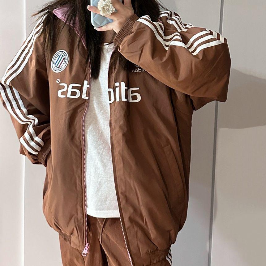 리버시블 패디드 양면 바람막이 자켓 브라운 핑크