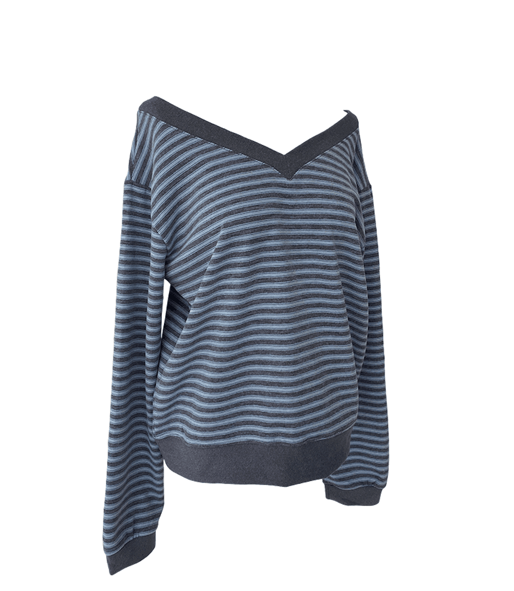 스큅 Mist 스트라이프 오프숄더 니트 맨투맨 (3colors)