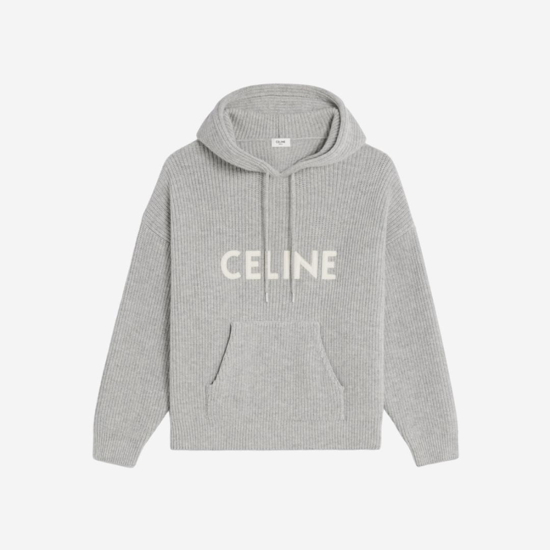 Celine Sweater with Hood in Ribbed Wool Light Grey