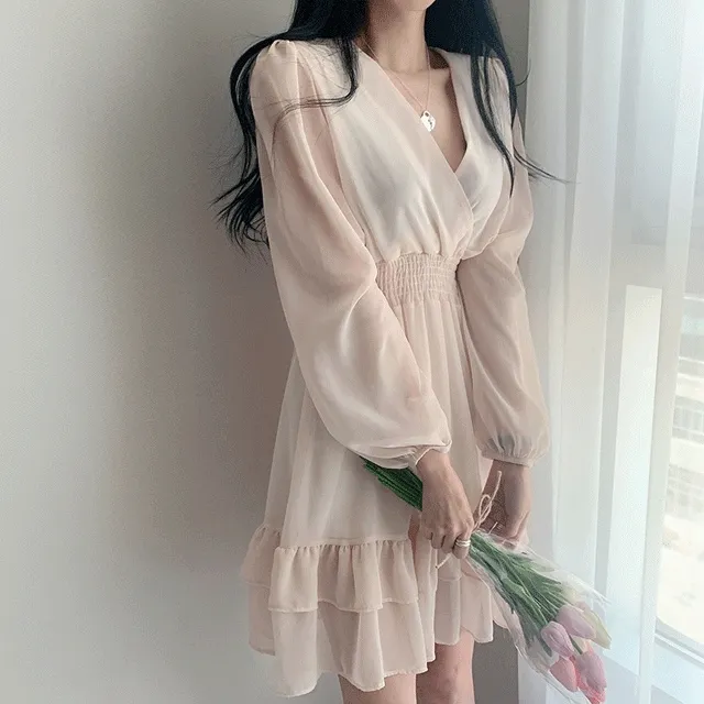 샤방 쉬폰 여리 랩 플레어 원피스