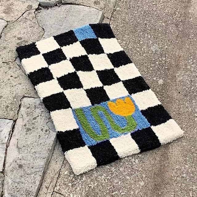 리츠센 체커보드40x60cm 주방매트 면 욕실 발매트 도어 현관러그 발닦개 거실 터프팅