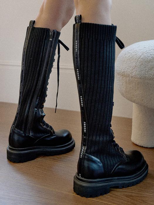 레나 니트 레이스업 롱 워커 부츠_B2525