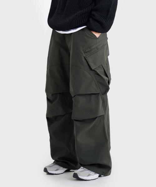 와이드 빅포켓 파라슈트 밴딩 카고 팬츠 [카키]