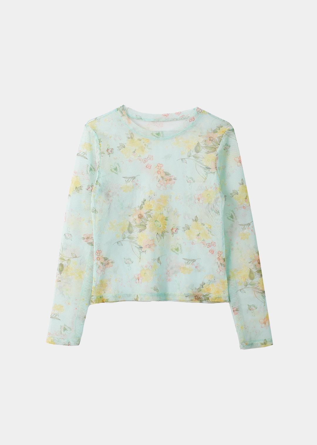 MESH FLOWER LONG SLEEVE - MINT