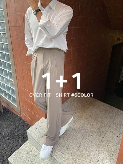 1+1 코튼혼방 오버핏 셔츠