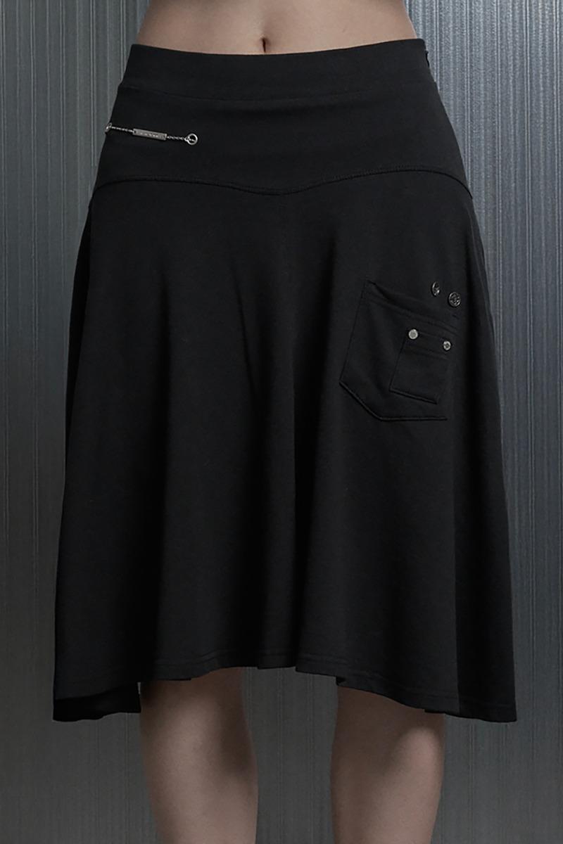 Silhouette Pocket Flare Midi Skirt (Black)