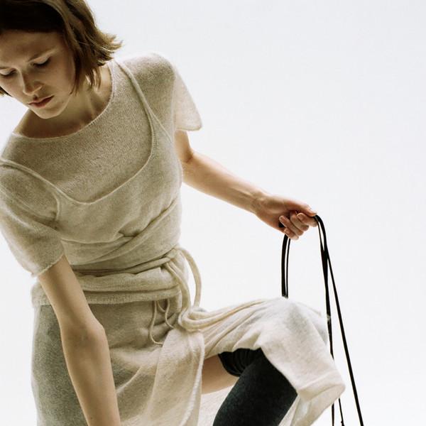 Mohair wrap sleeveless (melange beige / light pink / dark gray / dark brown)