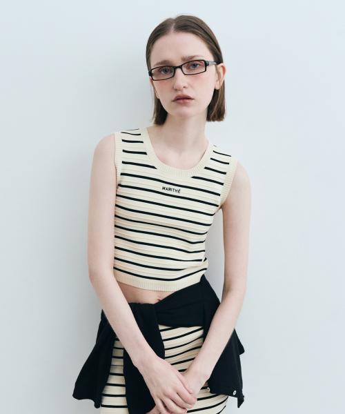 W STRIPE SLEEVELESS KNIT SET-UP ivory