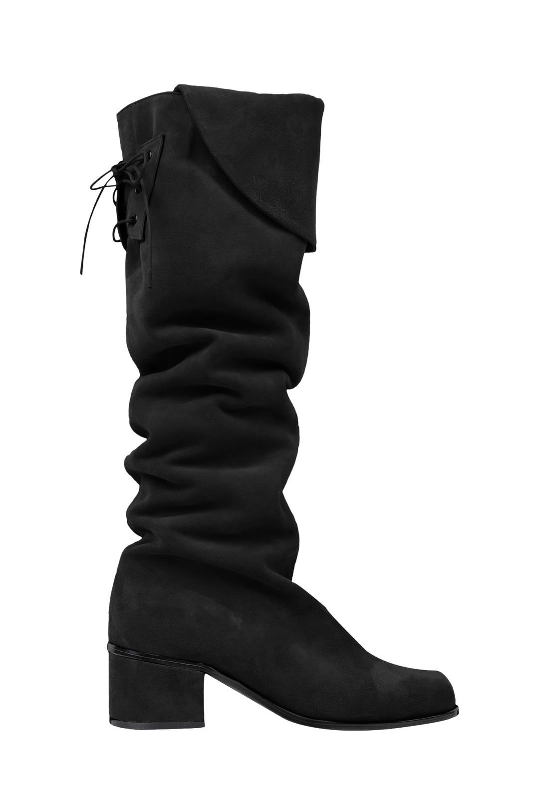 SUEDE FOLD LONG BOOTS / BLACK