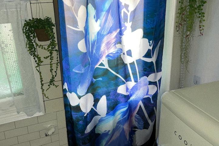 빈티지 인테리어 블루 베타 새틴 패브릭 포스터