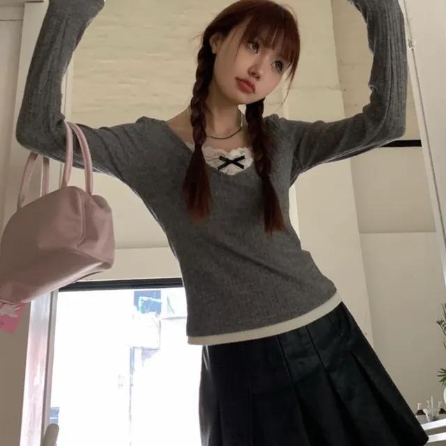 비비비 레이스 리본 레이어드 니트-kn