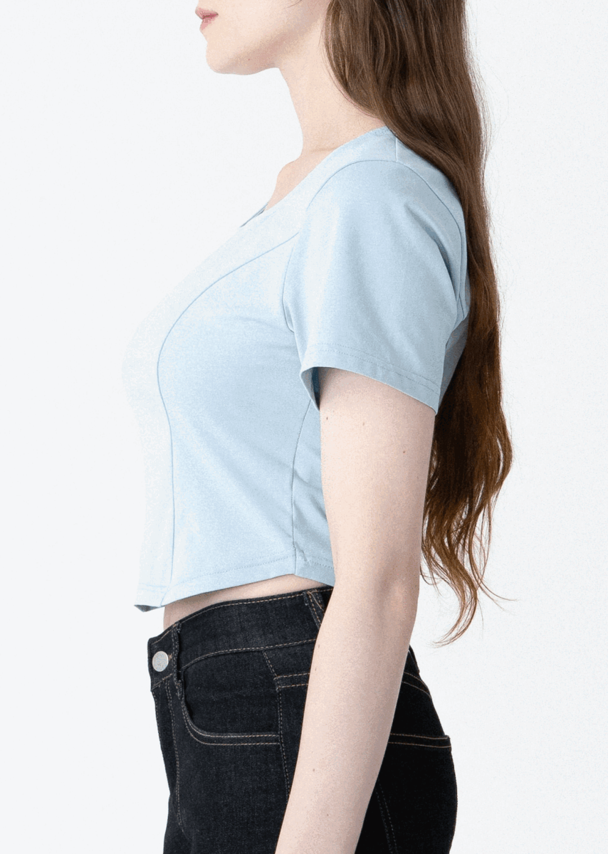 [팔뚝커버 소매낙낙 크롭티] 글래버 크롭 스퀘어 라인티