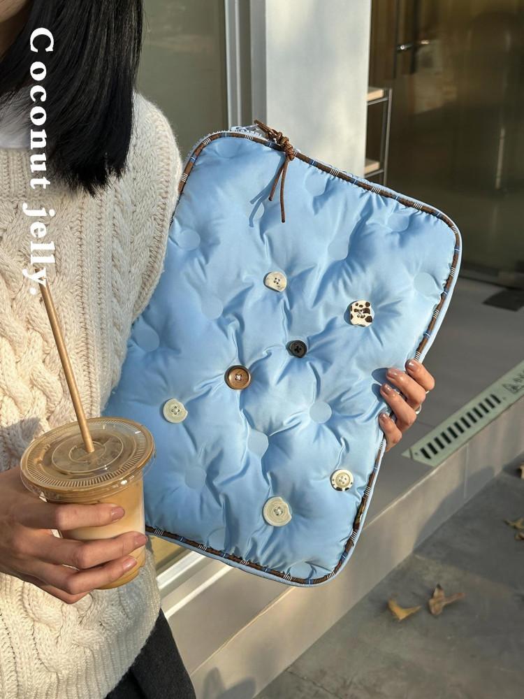 수심 Button Pouch 패딩 노트북 파우치 가방 아이패드 블루 15.6 맥