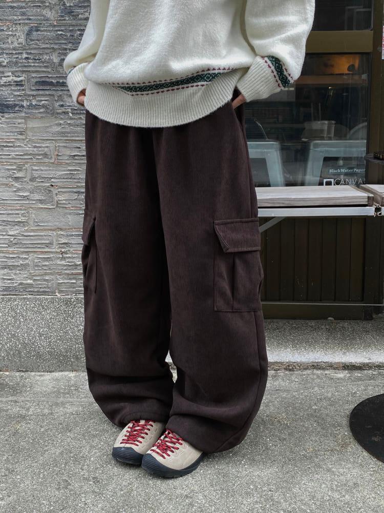 문즈 윈터 골지 양털안감 코듀로이 카고팬츠 / 7 Color / 밑단 스트링 두꺼운 양털안감 입니다 !
