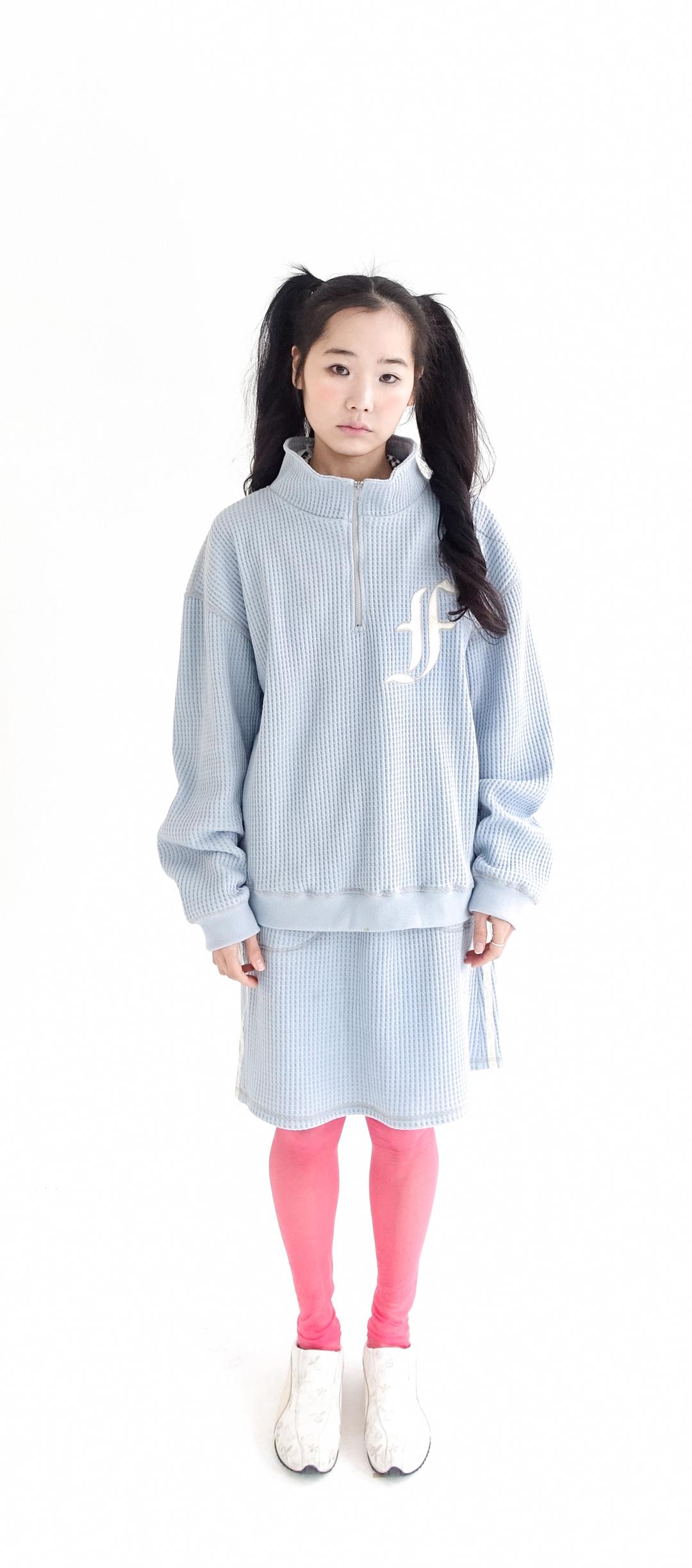 [F.E.E.S] waffle half zip pullover (blue)