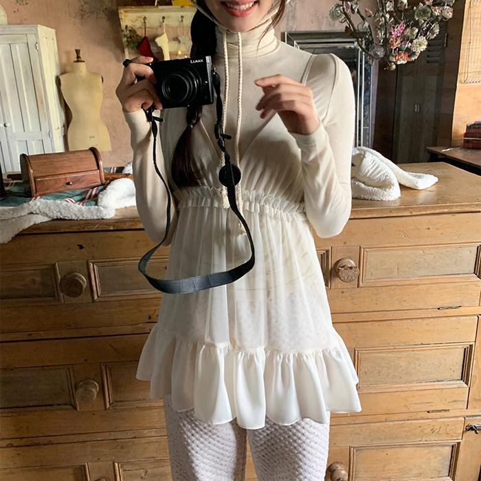 스윗 뷔스티에 레이어드 나시 원피스 - 아이보리