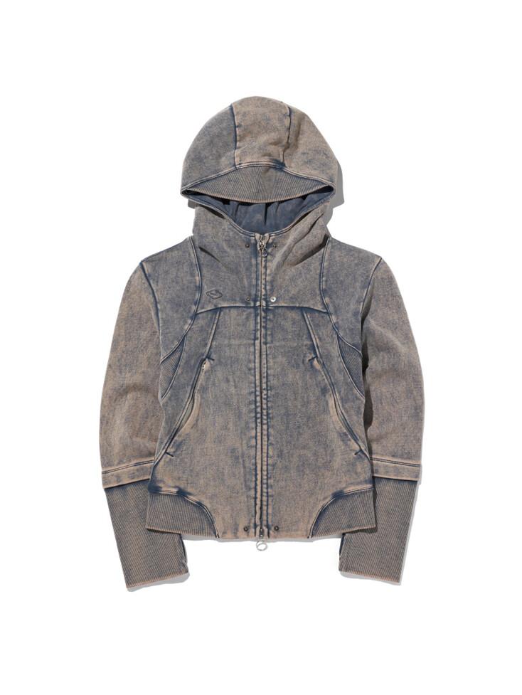 RHOMBUS PUNCHING HOODIE ZIP-UP - BLEACHED NAVY