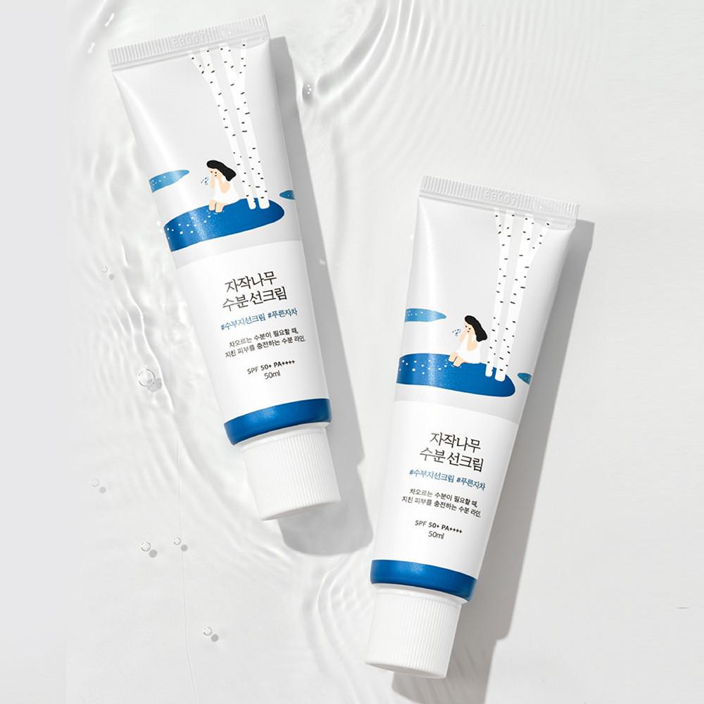 🟢[2개 세트] 라운드랩 자작나무 수분 선크림50ml (SPF 50+,PA++++) [수분선 10ml + 쇼핑백 증정]