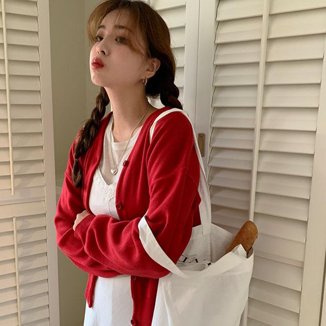 에이비글 [10color💖기획] 쫀쫀 브이넥 무지 니트 가디건 레이어드 가을 니트 이너가디건