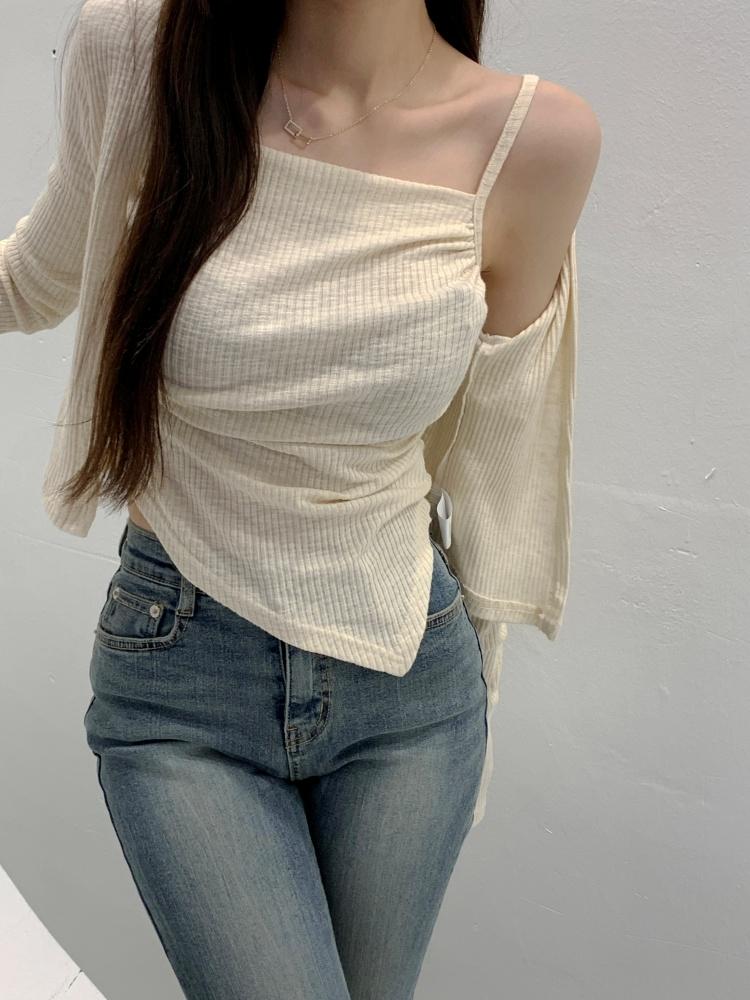 🧸모달소재🧸루미 스퀘어넥 볼륨 드레이프 셔링 데일리 골지 탑 나시 가디건 세트 3color