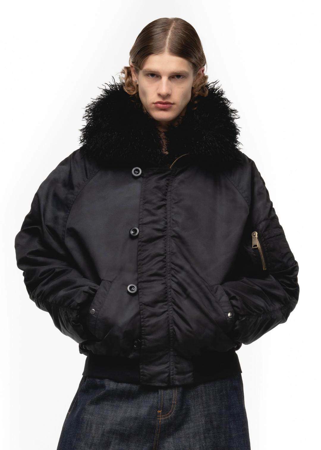 ASTRO FUR BOMBER JACKET BLACK - SMALL