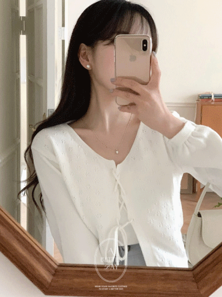 [MADE/주문폭주] 알프스 펀칭 리본스트링 가디건 - 3C