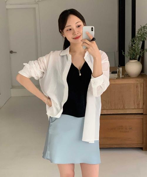 [3COLORS] SHEER STRIPE SHIRT