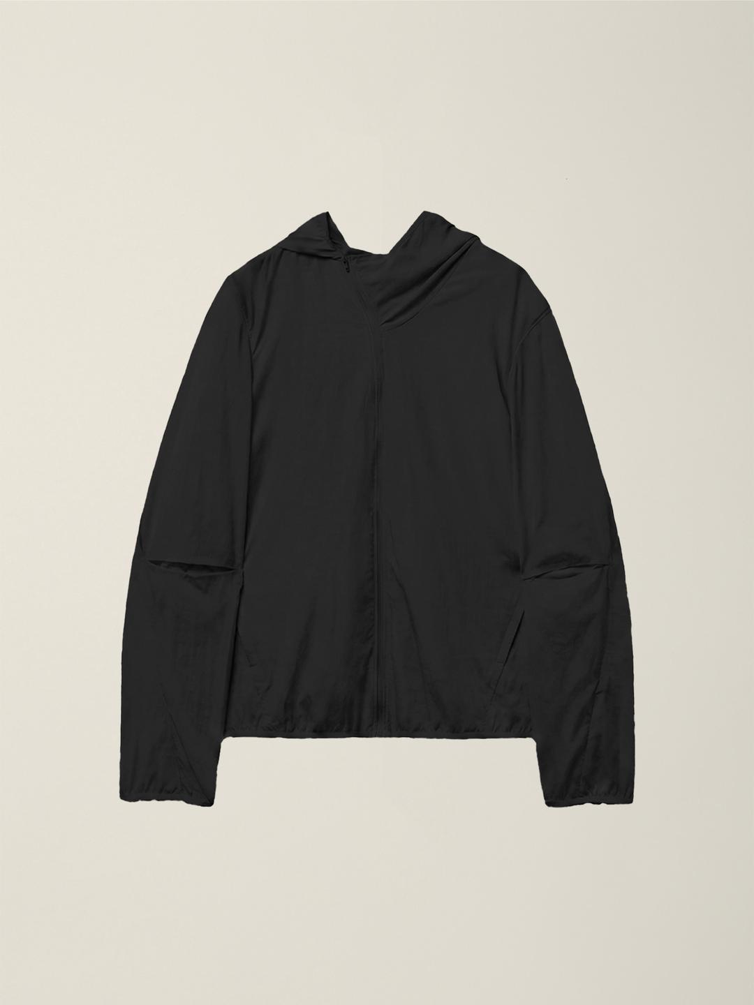 CUT-OUT SLEEVE HOODED ZIP JACKET BLACK