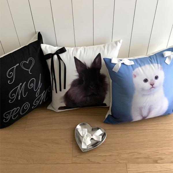 리본 포인트 옥스포드 쿠션 커버