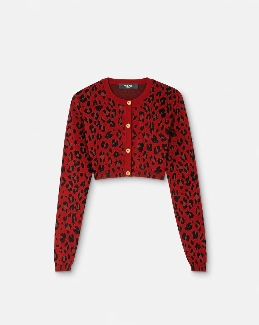 Leopard 루렉스 크롭 니트 카디건