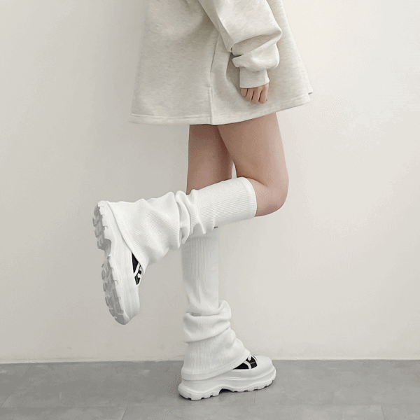 입꼬 Y2K 머쉬룸 얇은 골지 롱 레그워머3color