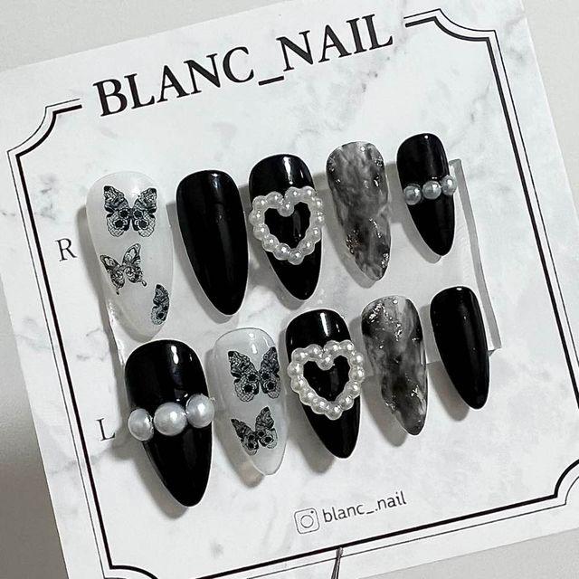 📢감사할인이벤트/선착순마감📢*빠른출고/실물최강*🖤예쁨보장 몽환나비 진주 블랙마블 네일팁