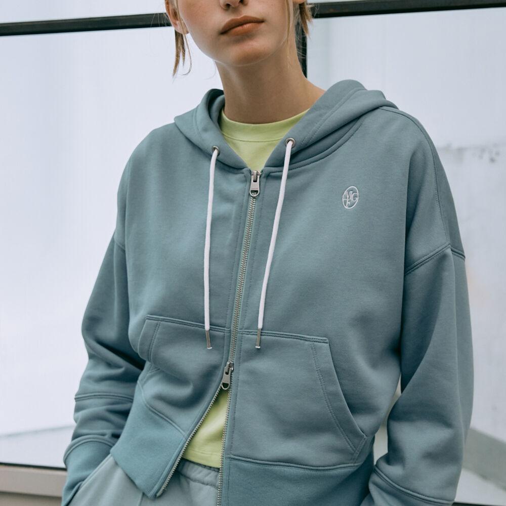 W CIRCLE LOGO CROP HOODIE ZIPUP ash blue