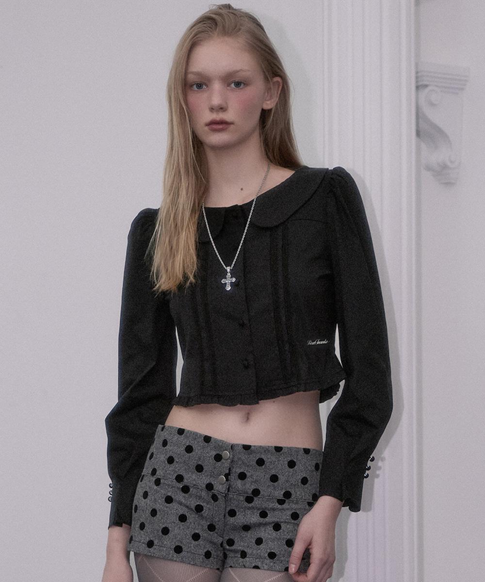 Lace Frill Crop Blouse [Black]