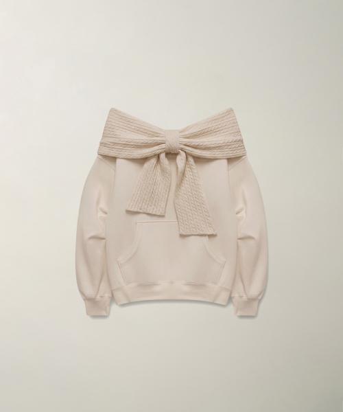 TWO-WAY RIBBON OFF SHOULDER HOODIE_TT5W203BE