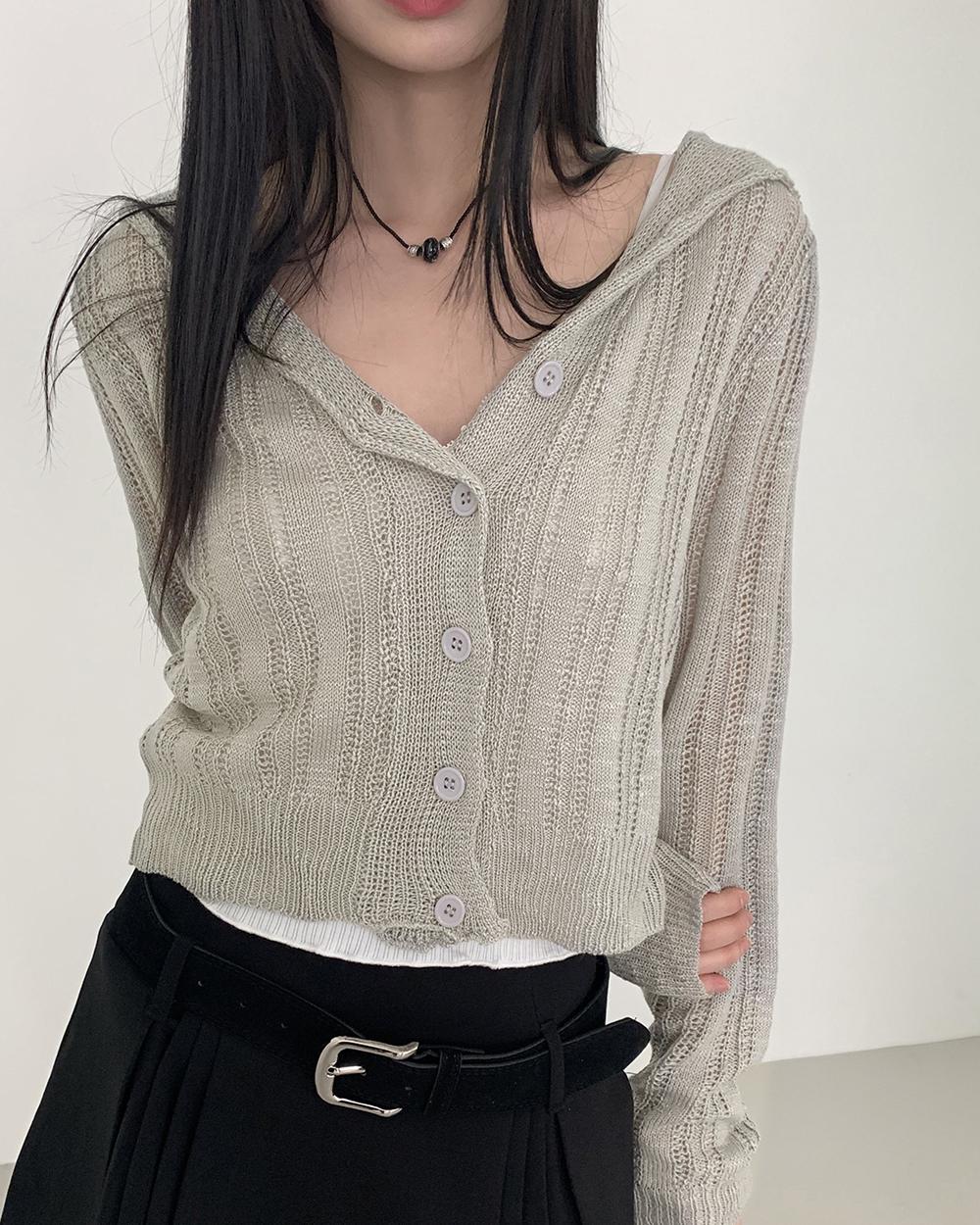 히렌 세일러 카라 부클 크롭 니트 가디건