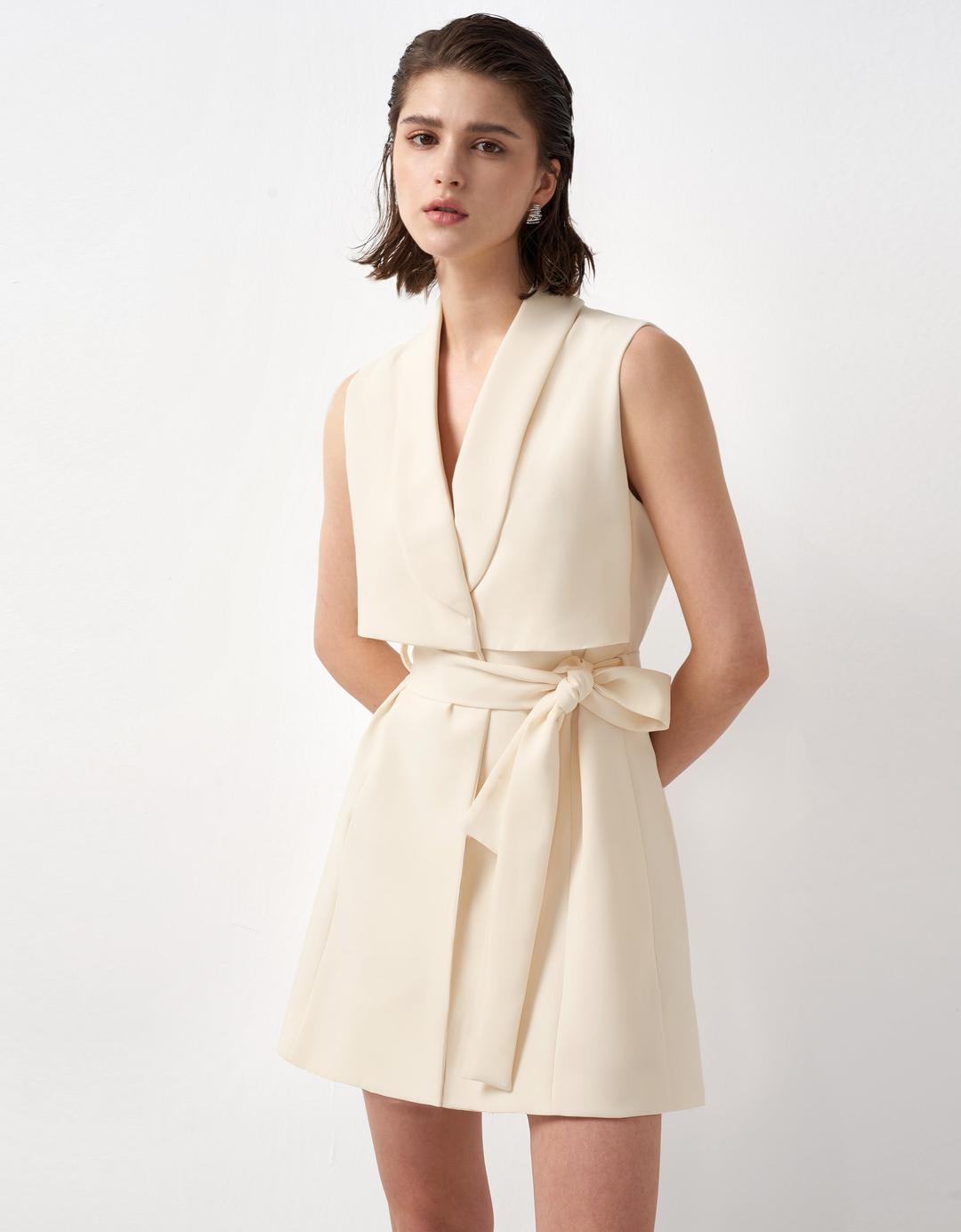 Shawl Collar Belted Waist Dress