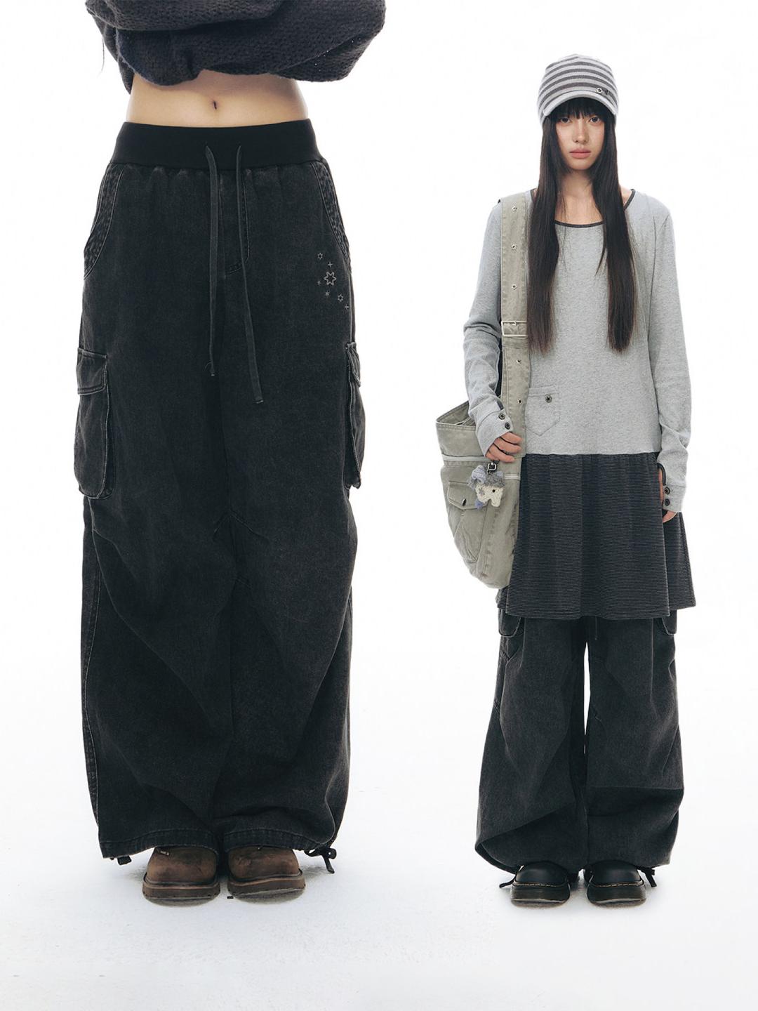 TAKEANAP Vintage Washed Wide Utility Pants