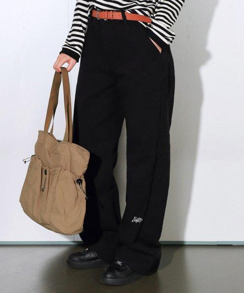 Wide twill chino pants - black