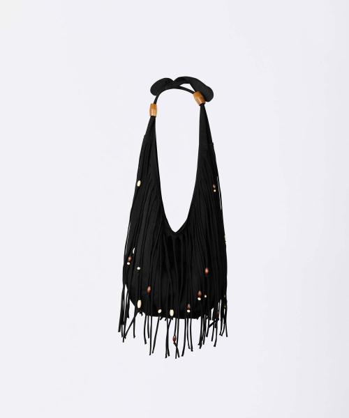 Shaggy Fringe Market Bag Black