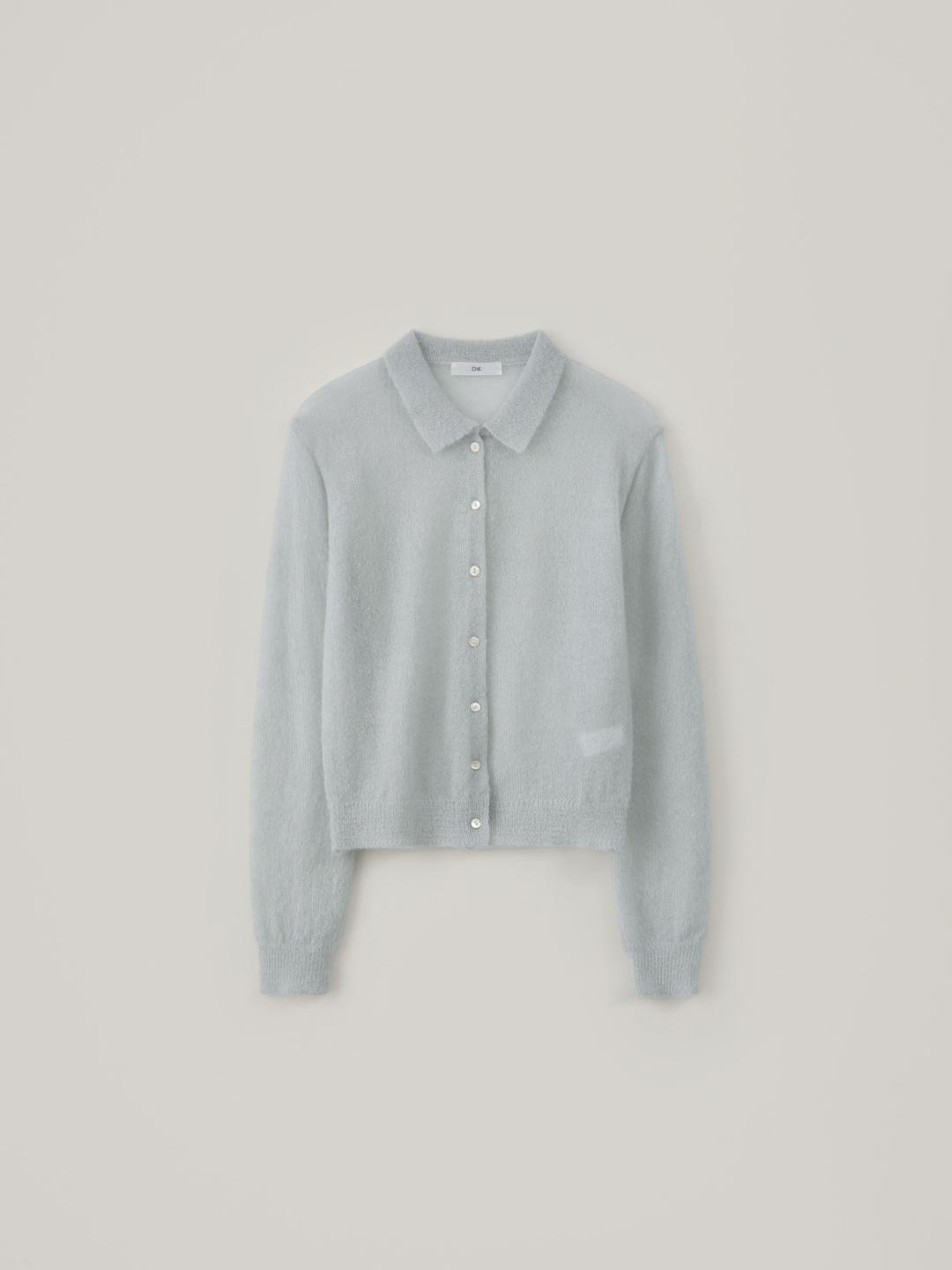Kid Mohair Collar Cardigan - Light Blue
